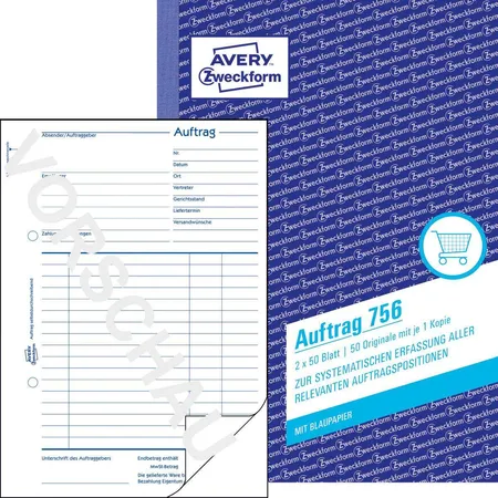 Avery Zweckform 756 Auftrag, A5, mit Blaupapier, 2x50 Blatt