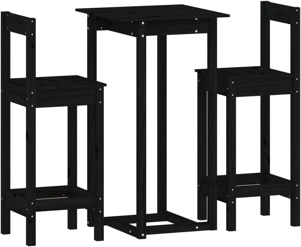 Home Garden, 3-teiliges Bar-Set, schwarzes Massivholz, Kiefer