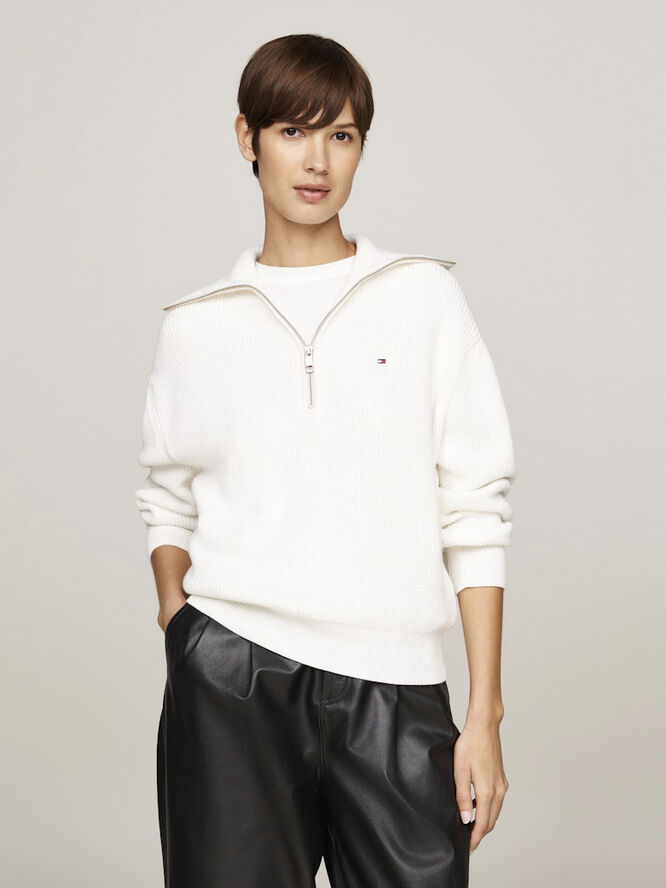 Tommy Hilfiger CO CARDI STITCH 1/2 ZIP LS SWT Ivory petal