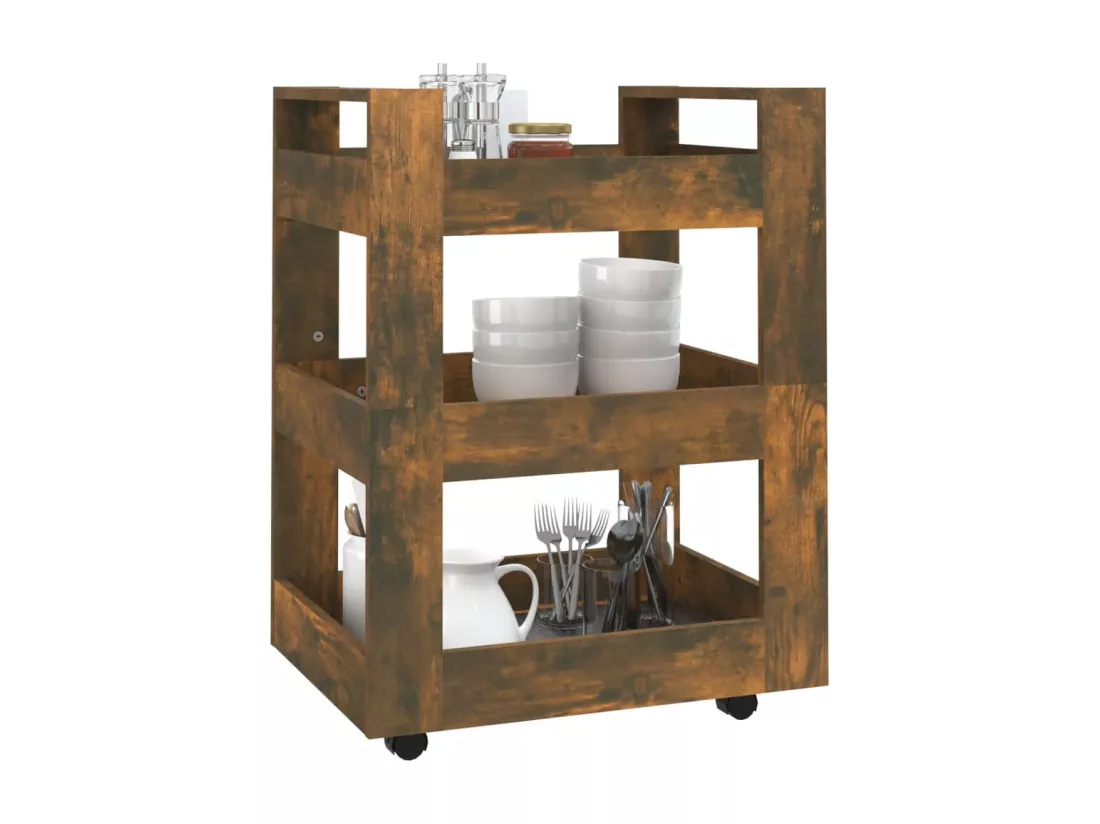 Chariot de cuisine Chêne fumé 60x45x80 cm Bois d'ingénierie