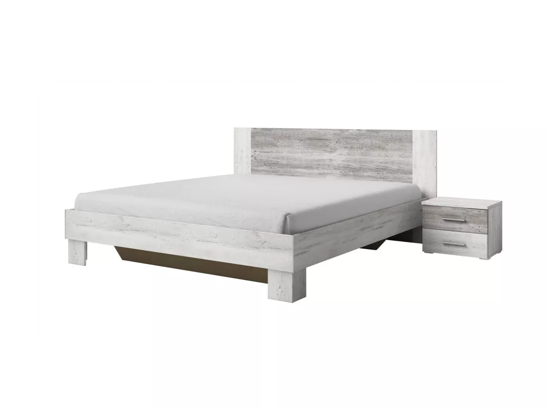 Chambre VERA 180x200 cm , blanc et gris cérusé - AVEC ARMOIRE