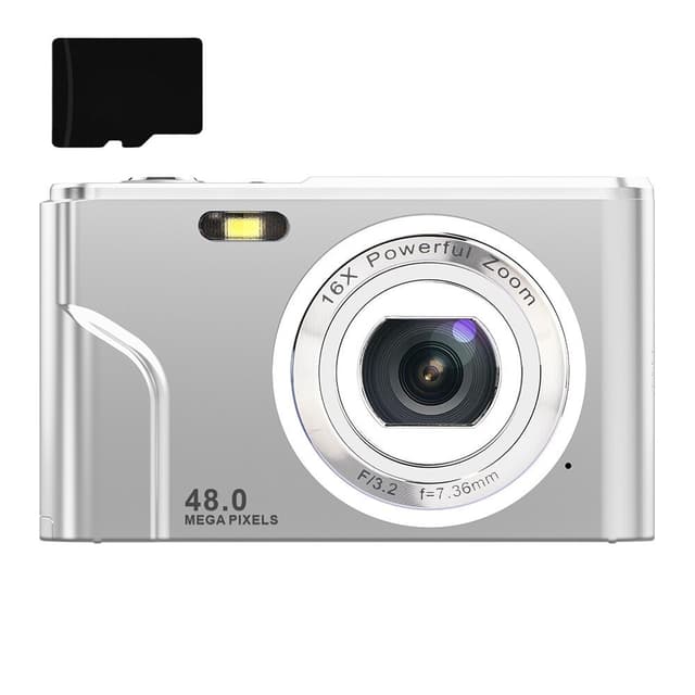Digitalkamera med 48 MP, HD 1080p, 16x zoom, hukommelseskort Sort