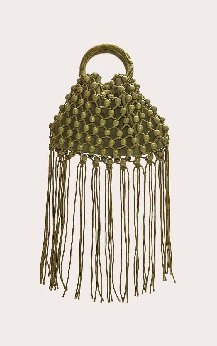 Vert Olive Sac Seau Tissé Perlé