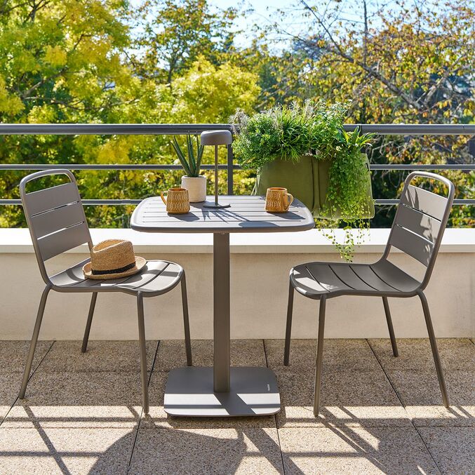 Ensemble table de jardin carrée + 2 chaises ALEGORIA Café