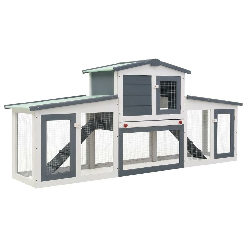 Clapier large d'extérieur gris et blanc 204 x 45 x 85 cm bois