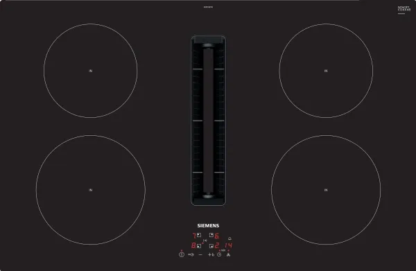Siemens iQ300 EH811BE15E - Induktions kogeplade - 4 plader - Niche - bredde: 75 cm - dybde: 49 cm - Klasse B - rammeløs - sort med downdraft-udstødning (ekstraktion og recirkulation med ekstra ekstraktion og recurkulationssæt)