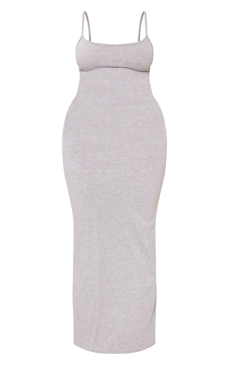 Gris Chiné Robe Maxi Moulante En Jersey À Bretelles