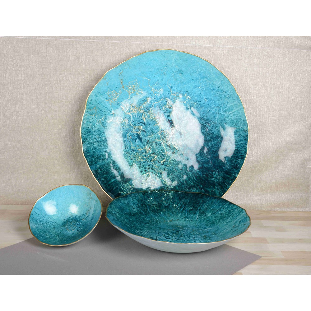 Bol turquoise avec bord dore 20cm