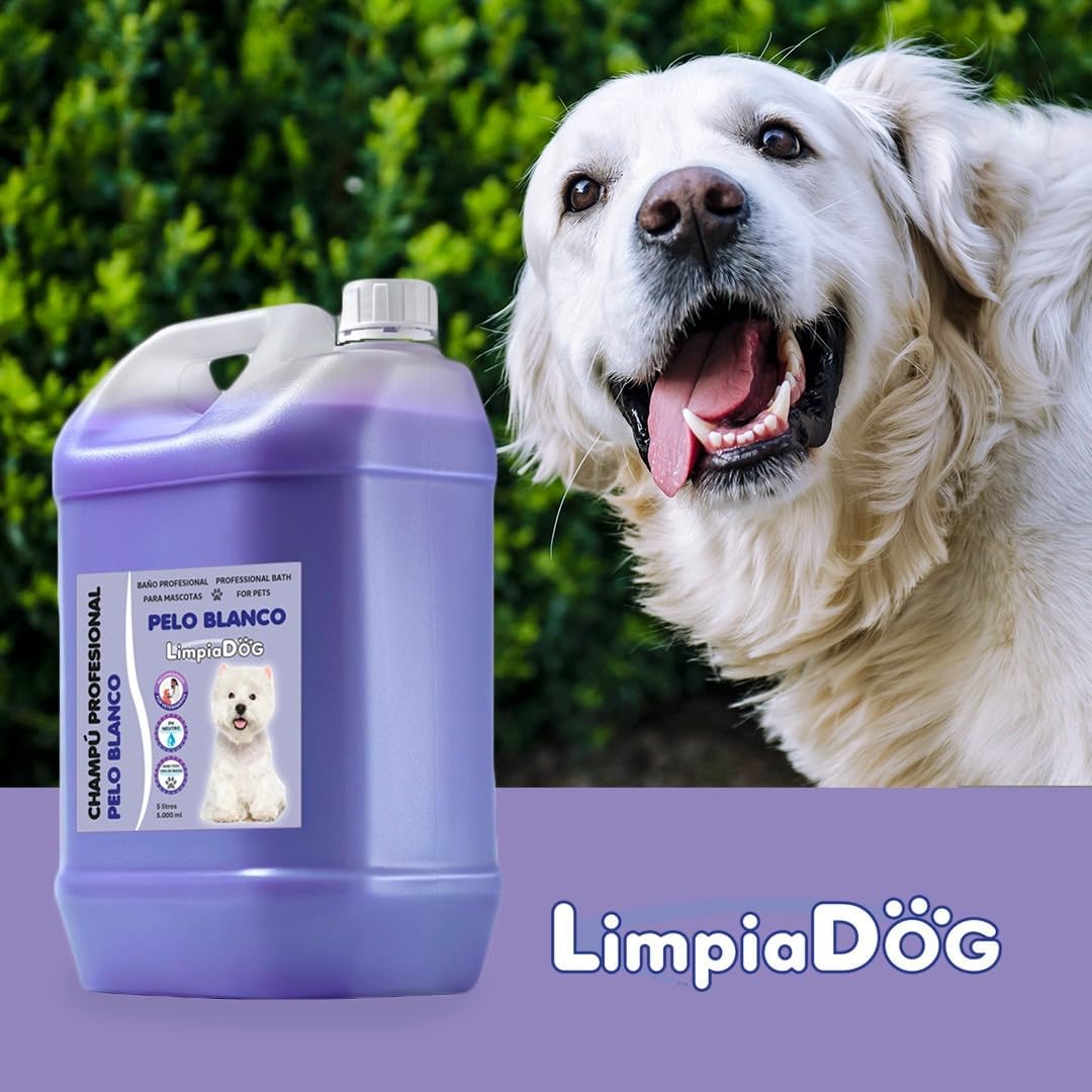 Shampoo LIMPIADOG para cães de pelo branco, ilumina a pelagem do seu pet, fragrância fresca e natural, 5 litros