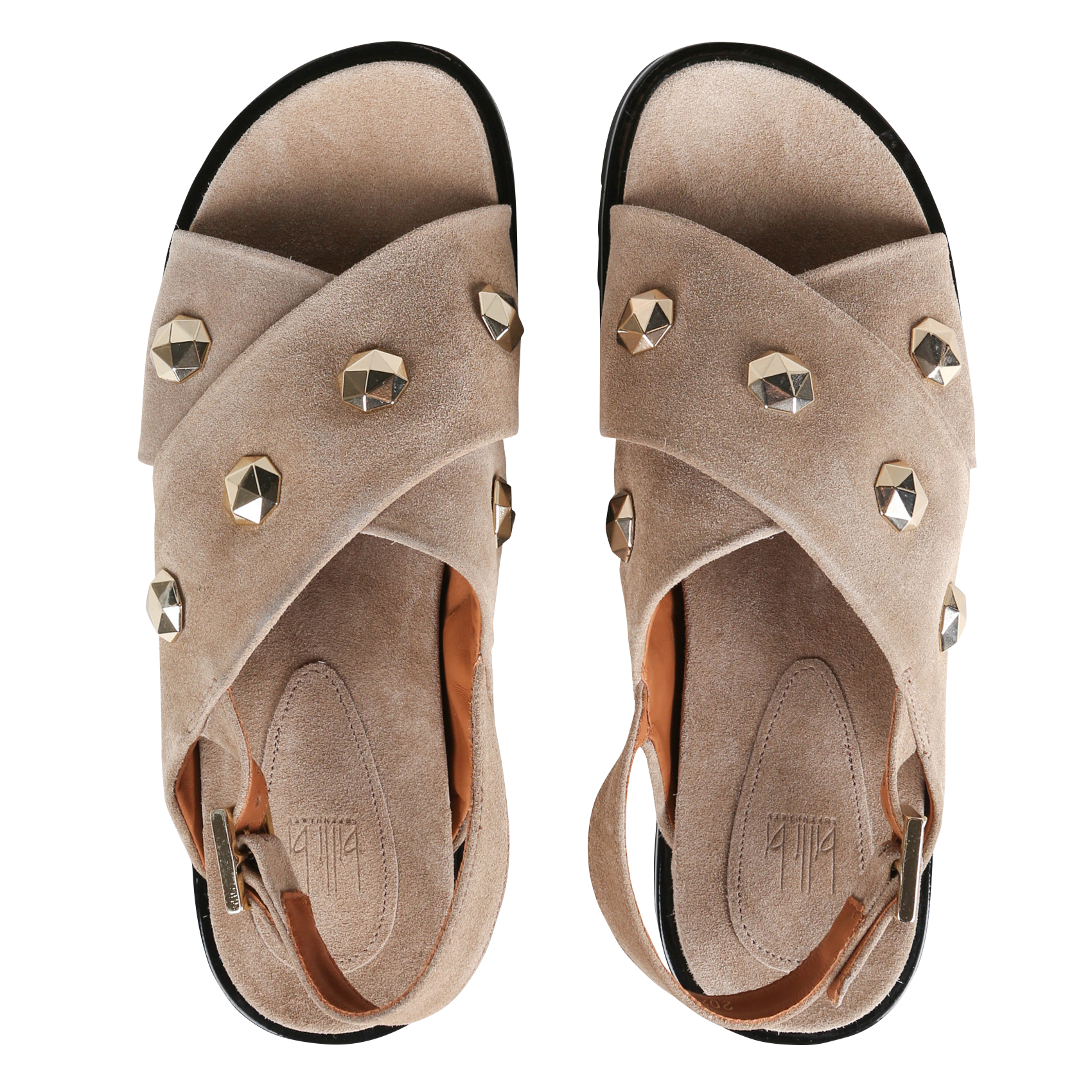 Sandales cloutées en cuir velours | Beige