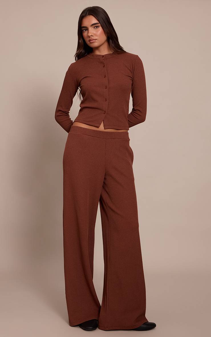 Chocolat Pantalon Droit Taille Basse À Cordon De Serrage Côtelé
