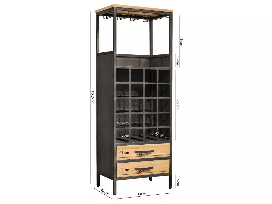 Meuble de bar en teck recyclé et métal gris foncé effet vieilli - LOFT