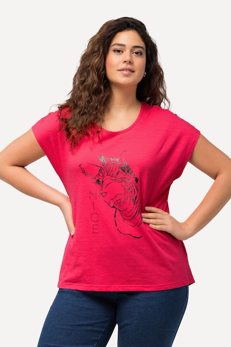 T-Shirt, Metallic-Tiermotiv, Oversized, Rundhals, Halbarm