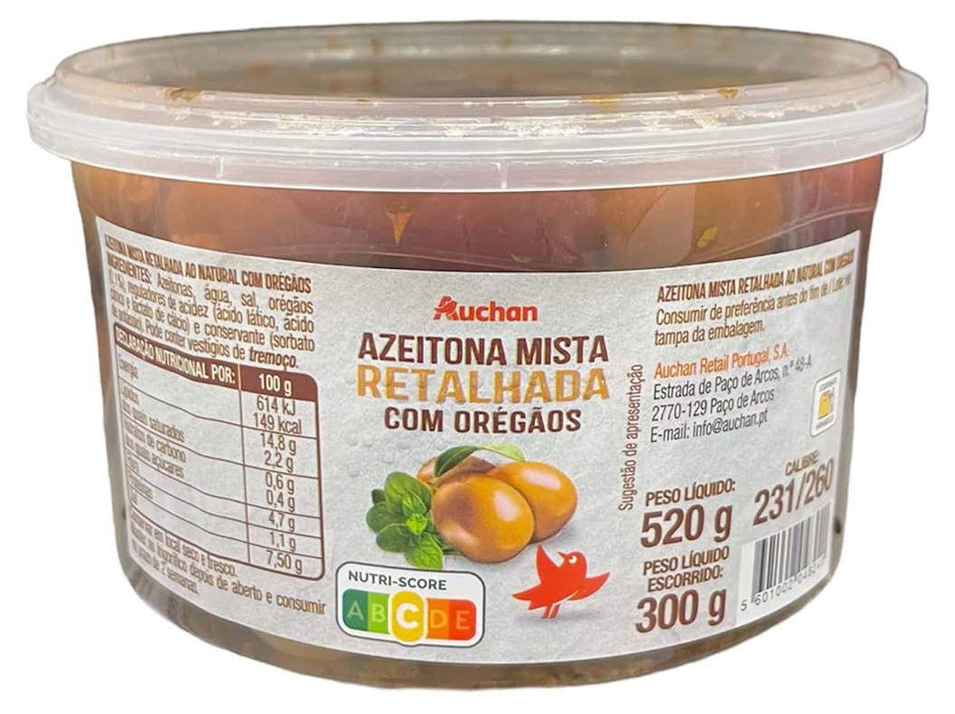 AZEITONA MISTA AUCHAN COM ORÉGÃOS TAÇA 520(300)G