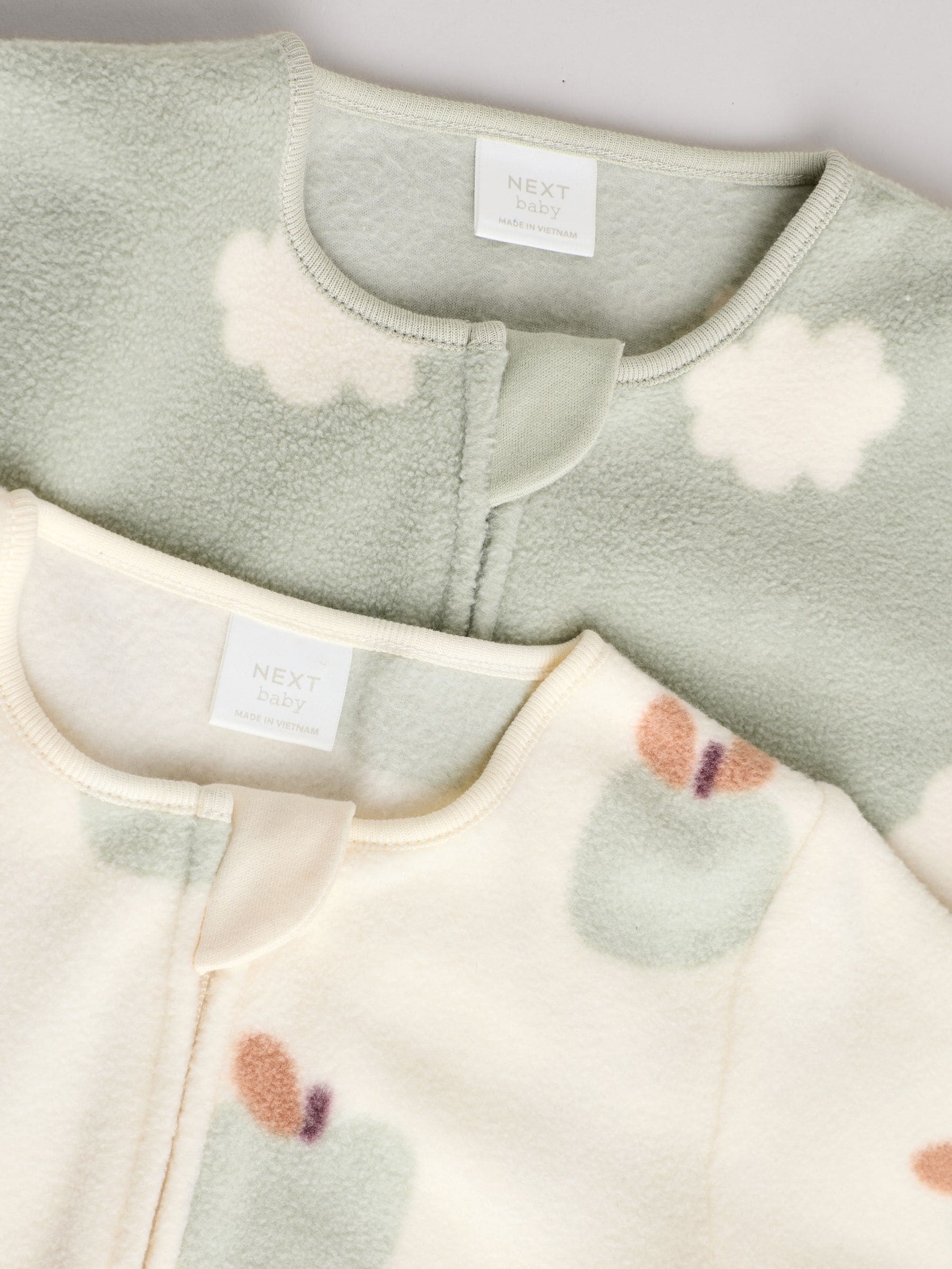 Grijs-groen - Set van 2 baby-onesies van microfleece met tweewegrits