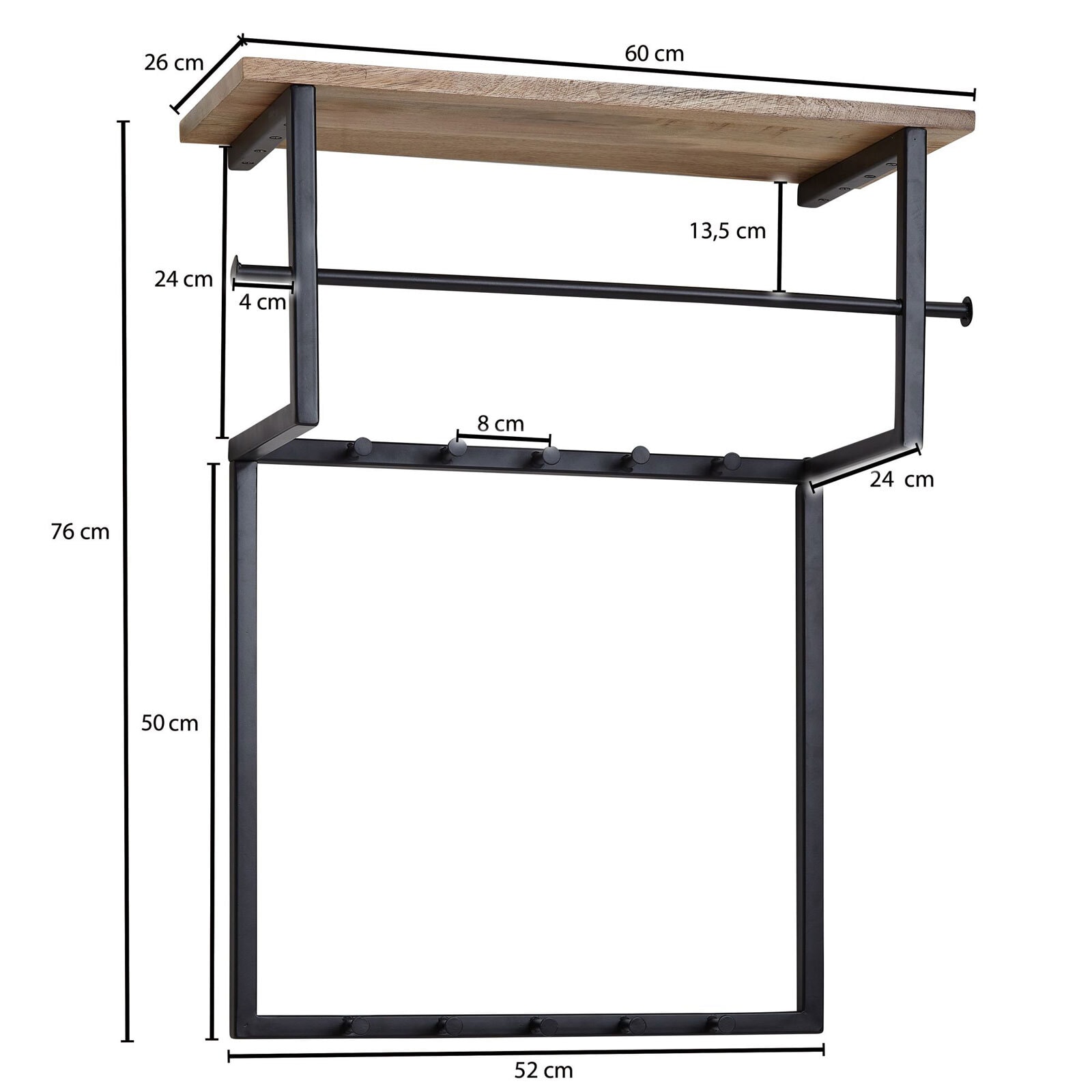 Garderobe 60 x 76 cm Mango massiv/schwarz