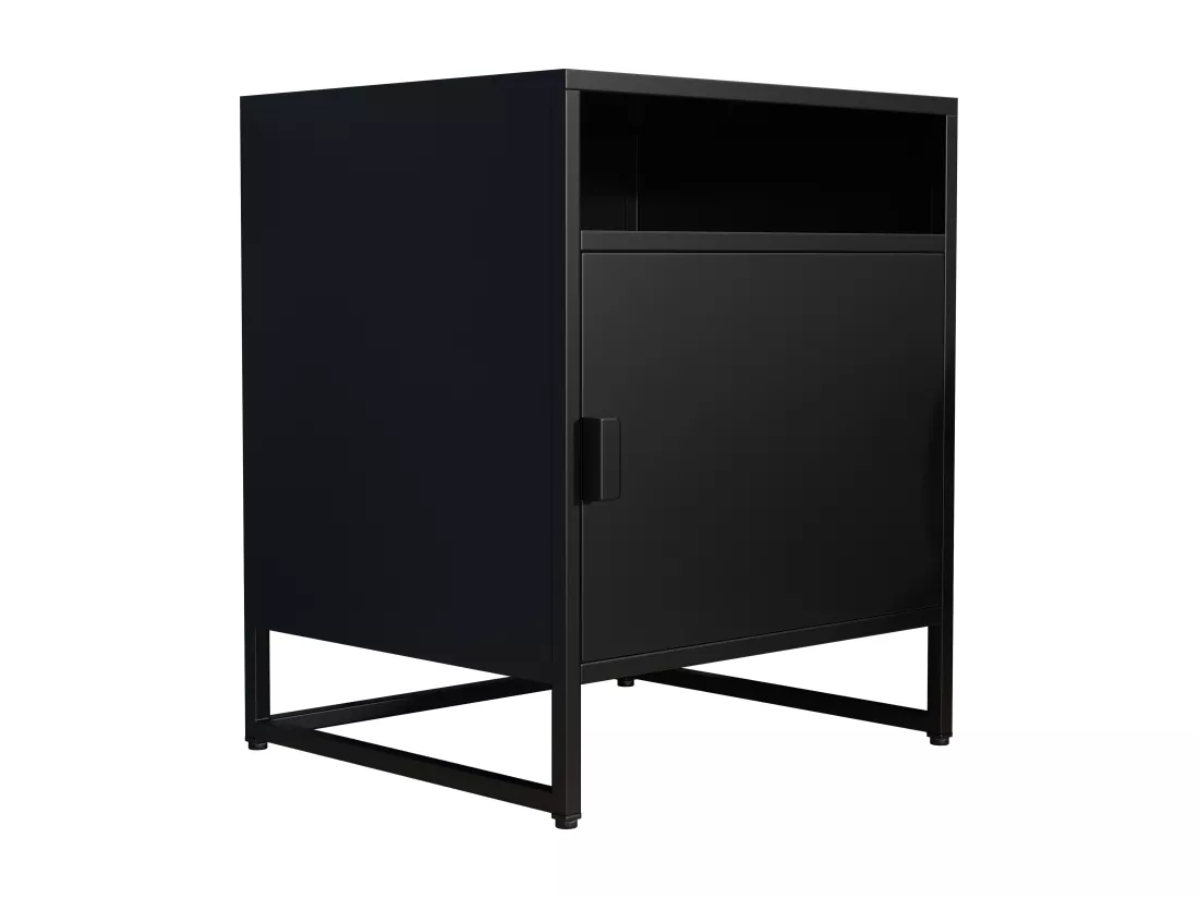 VCM Métal Table de nuit Table d'appoint Porte pivotante Console Table de nuit Flokas L (Noir)