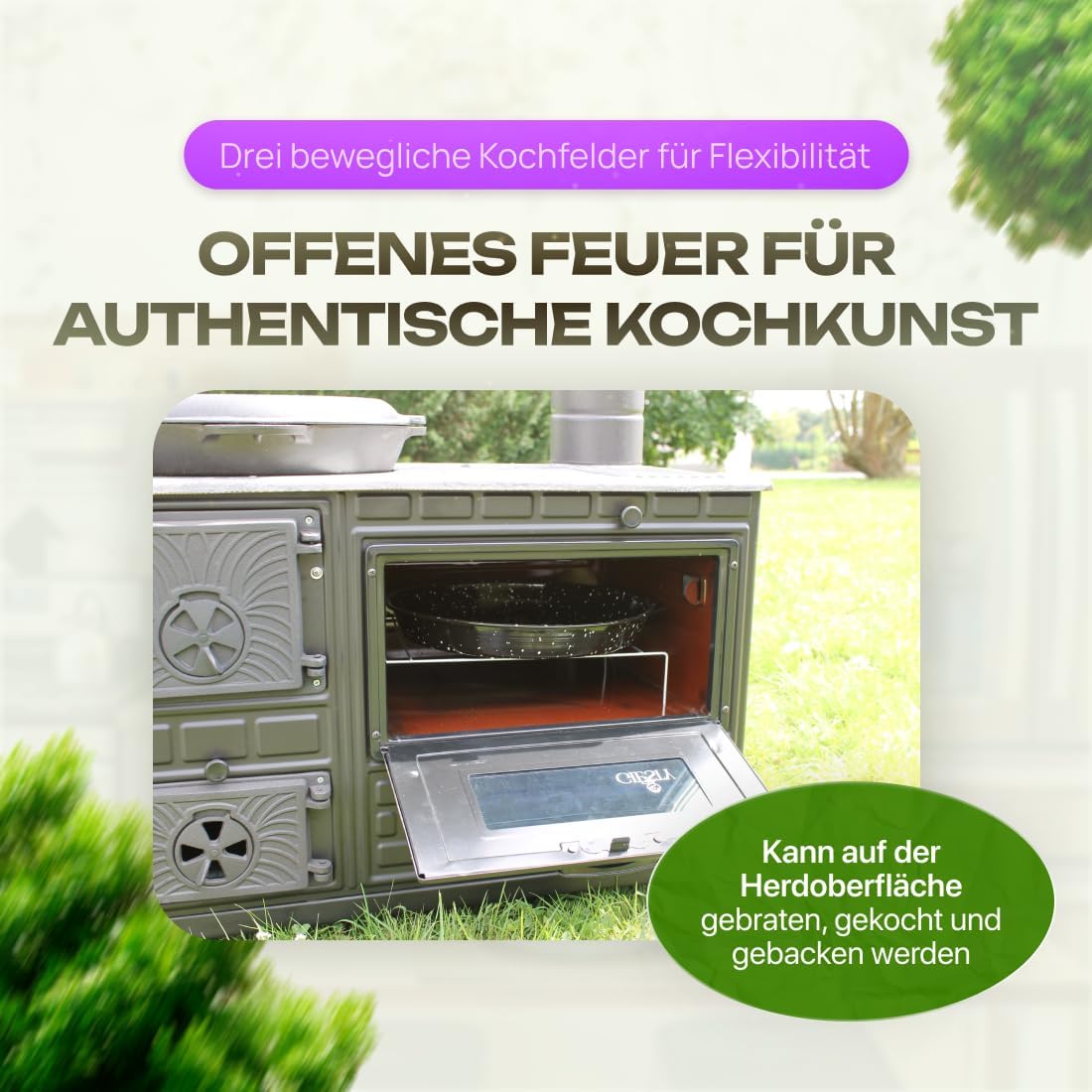 Outdoor-Küchenofen Terrassenofen, Holzofen mit Holz und Holzkohle, Garten-Kamin, Outdoor-Küchenherd, Kuzine Soba (Glastür+2 Rohre+wasserdichte Abdeckung)