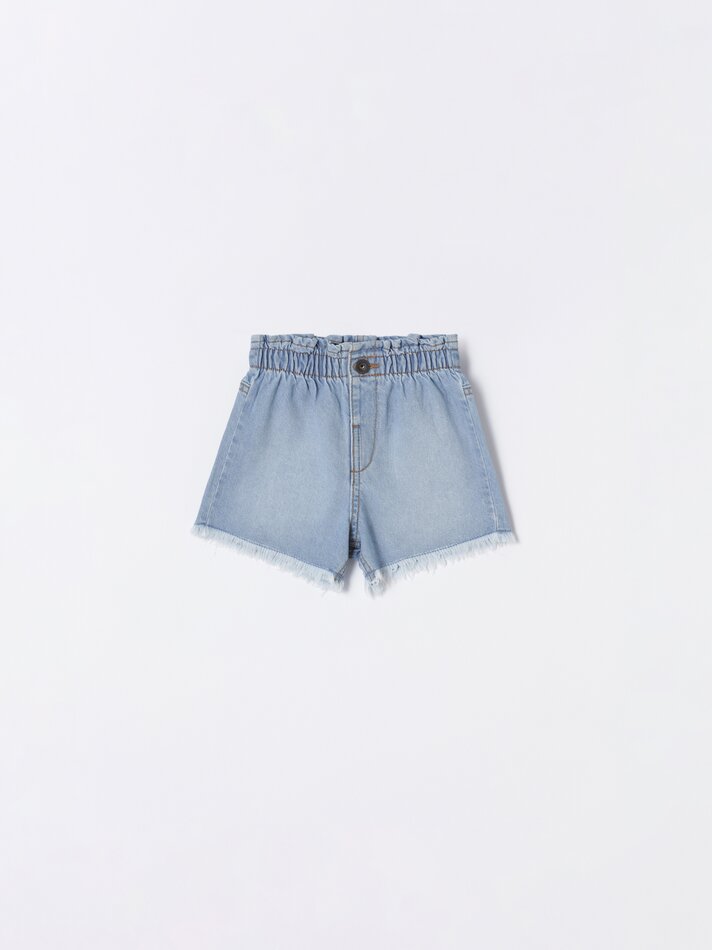 Shorts jeans estilo paperbag - Azul claro