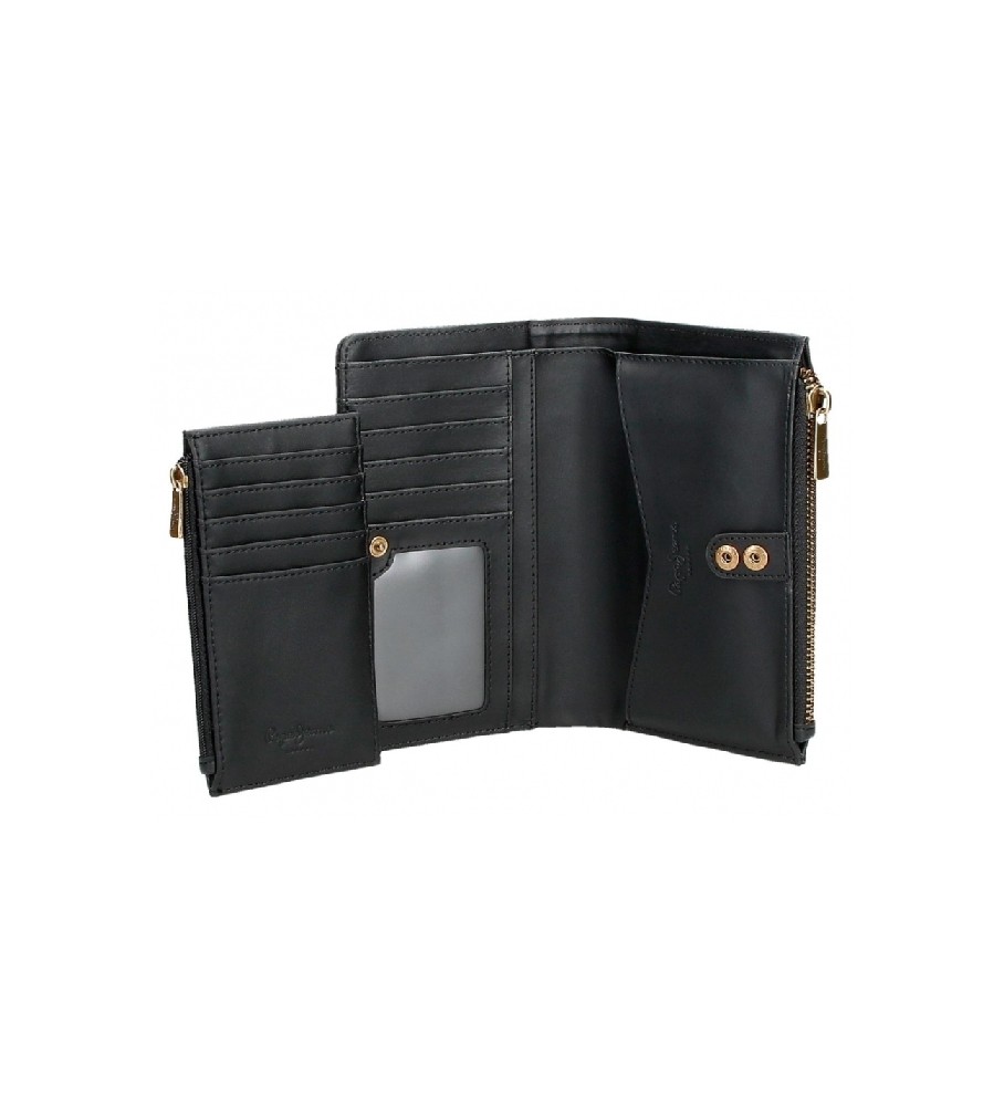 Carteira Pepe Jeans Aurora preta com porta-cartões - 17x10x2cm -