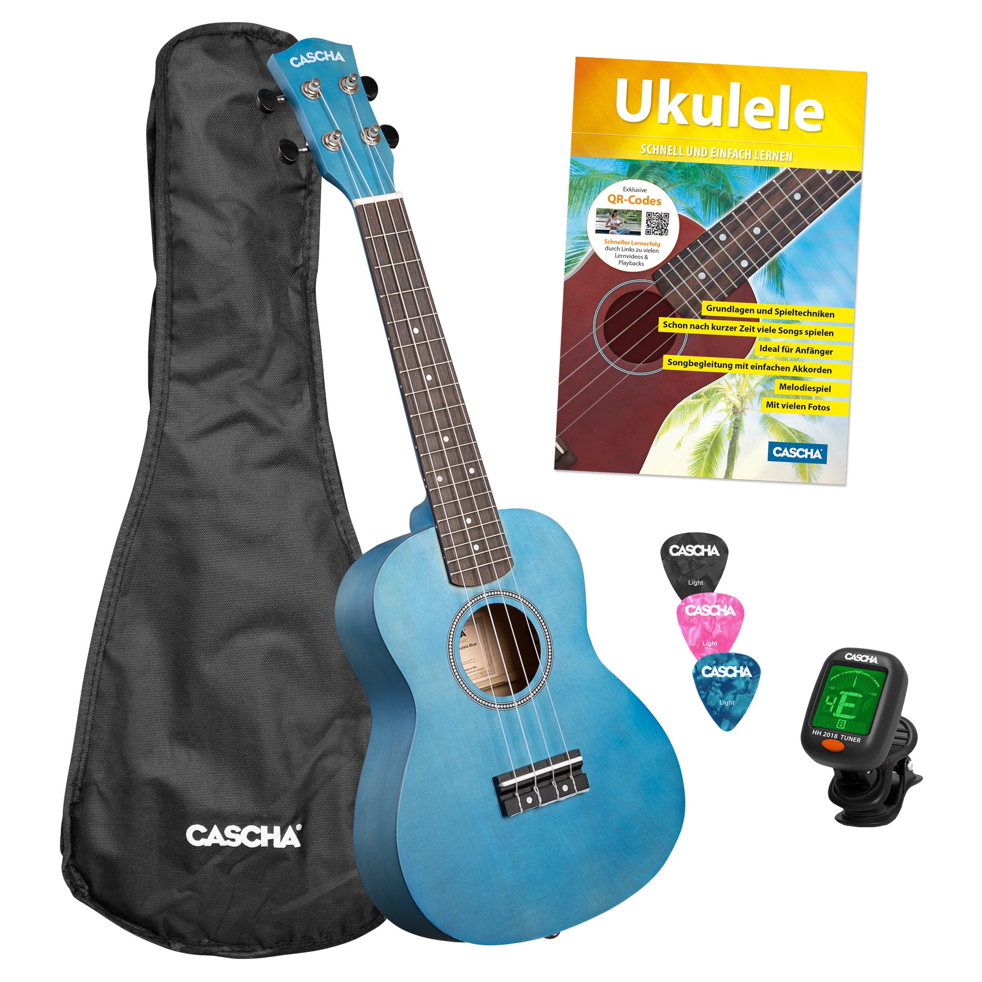 Cascha CUC103S concert ukelele set blauw