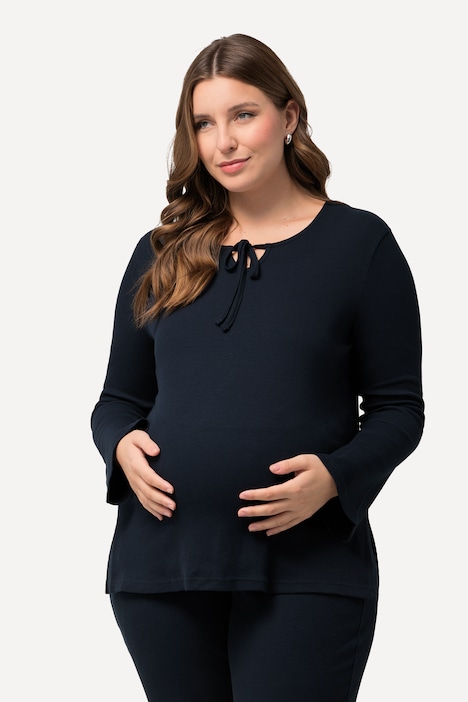 Bellieva Longshirt, Rippjersey, Ausschnitt mit Bindeband, Stilfunktion, Langarm