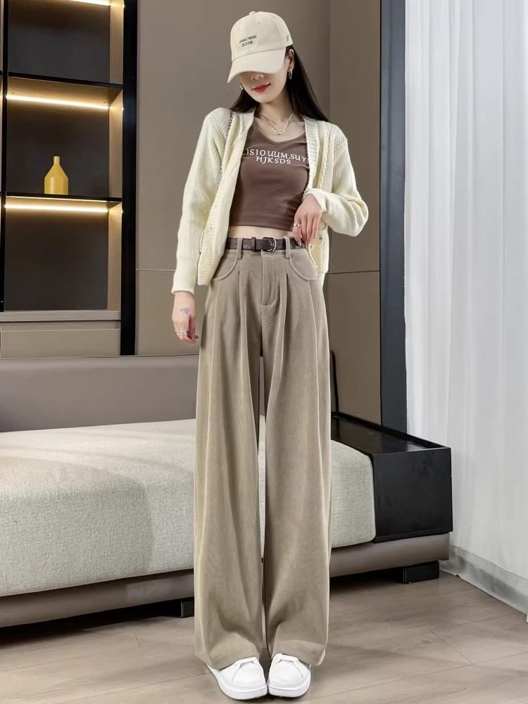 Cloud Nine - Set: High Rise Plain Corduroy Wide Leg Pants + Riem