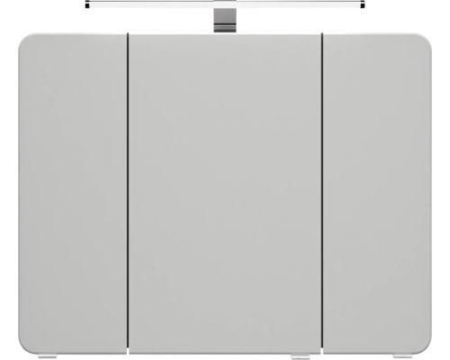 3-delige badkamermeubelset Pelipal xpressline 4005 BxHxD 92 x 200 x 49,1 cm, fronten hoogglans grijs, met witte glazen wastafel en glazen wastafelmeubel, wastafelkast, spiegelkast met LED-verlichting, chromen greep, 992.0900112 9920900112