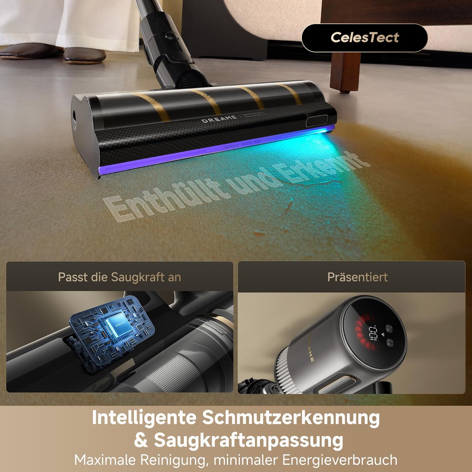 dreame V20 Kabelloser Staubsauger, Kantenreinigung 0 mm, für Hartböden und Teppiche, 25.000PA / 210 AW Saugkraft, ohne Verheddern, 90 Minuten maximale Laufzeit, Filterung 99,99%, entfernt Tierhaare