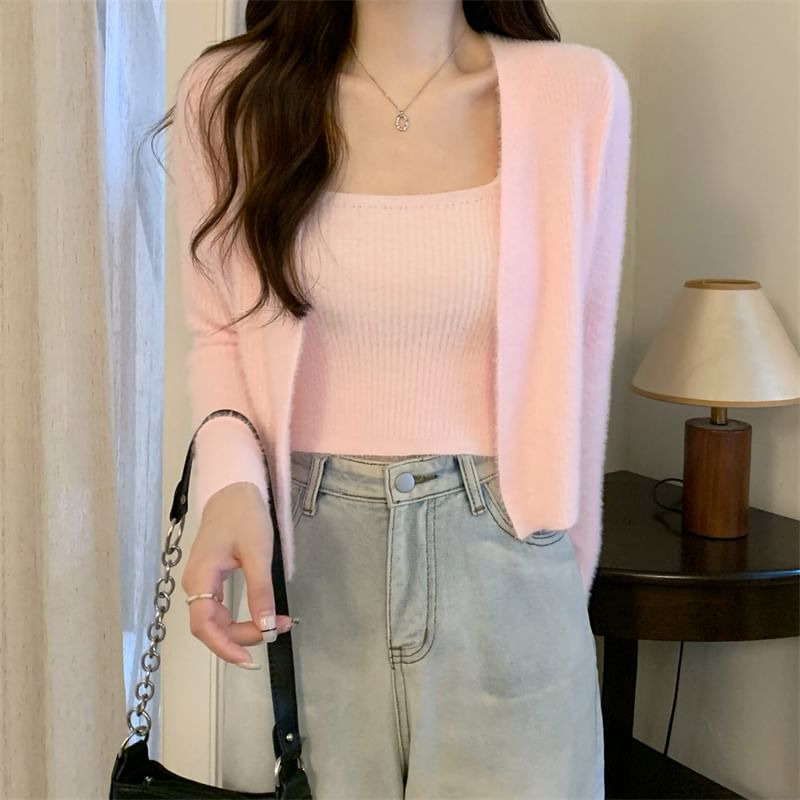 Ukiyo - Set: Effen gebreide camisole top + vest