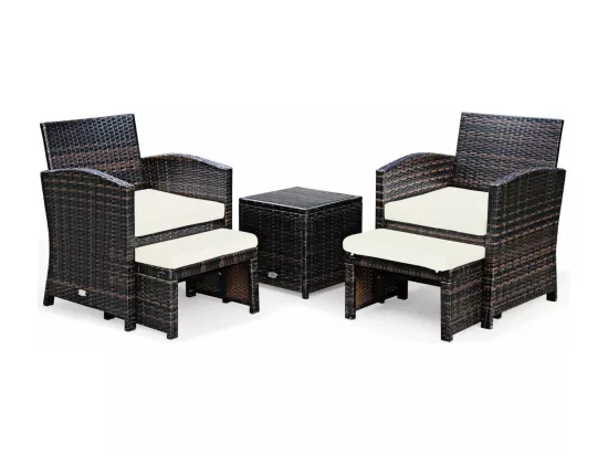 Ensemble Meuble de Salon 5PCS, Salon de Jardin en Rotin et fibre naturelle PE pour Véranda, Patio, Balcon,Piscine Terrasse, Blanc