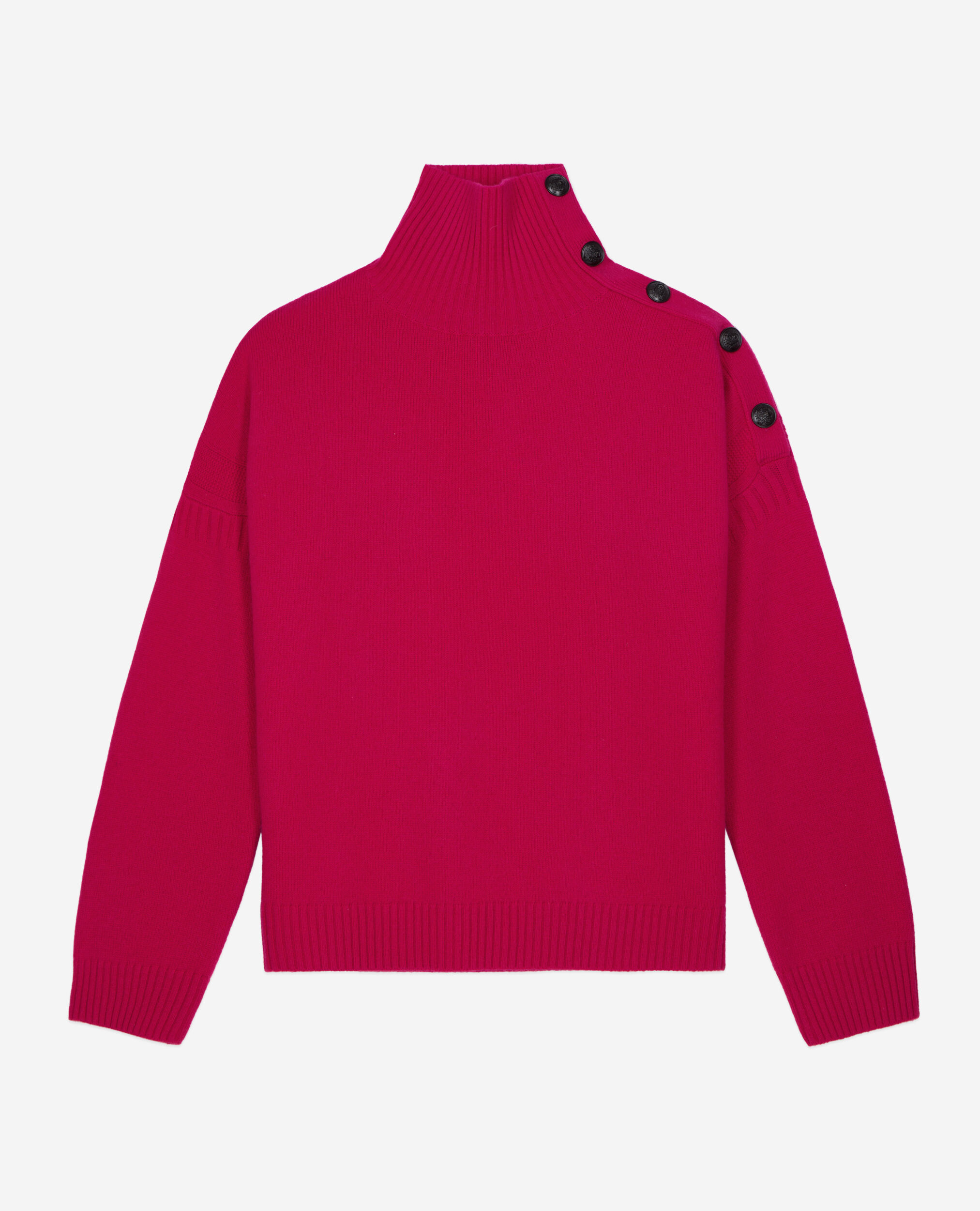 Fuchsia wool and cashmere sweater with buttons