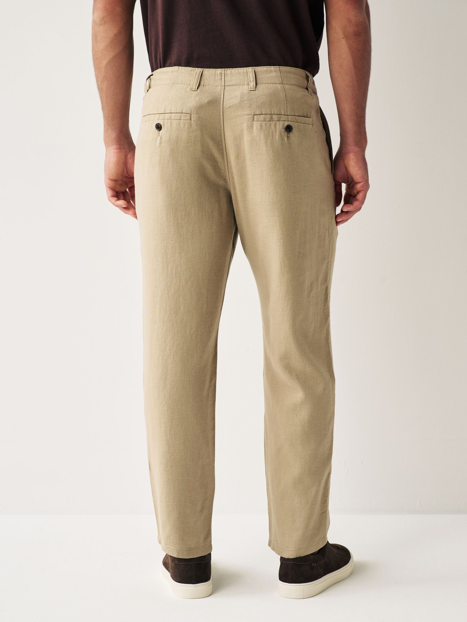 Pastel geel naturel - Broek van linnen-viscosemix met trekkoord