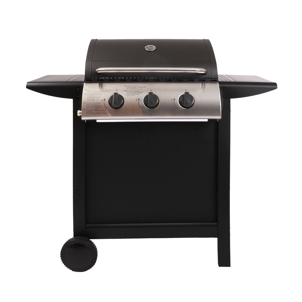 Lofoten - barbecue extérieur au gaz 3 brûleurs - puissance 8,4 kw - capot de fermeture avec thermomètre - 2 grilles en acier chromé,