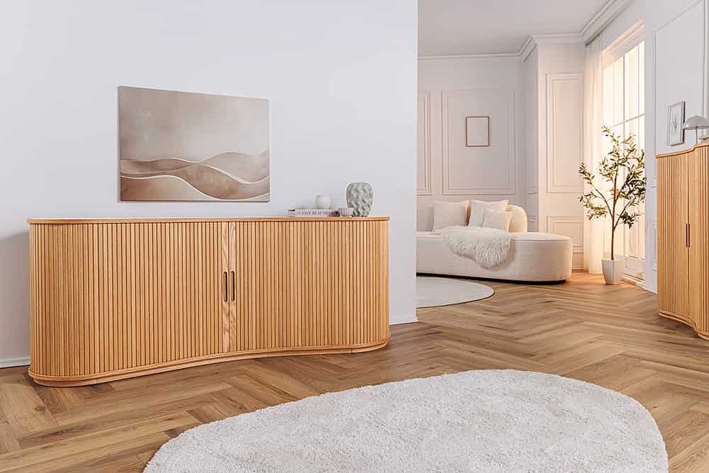 Retro Sideboard VALHALLA WOOD 180cm natur Eichenholz mit Schiebetüren