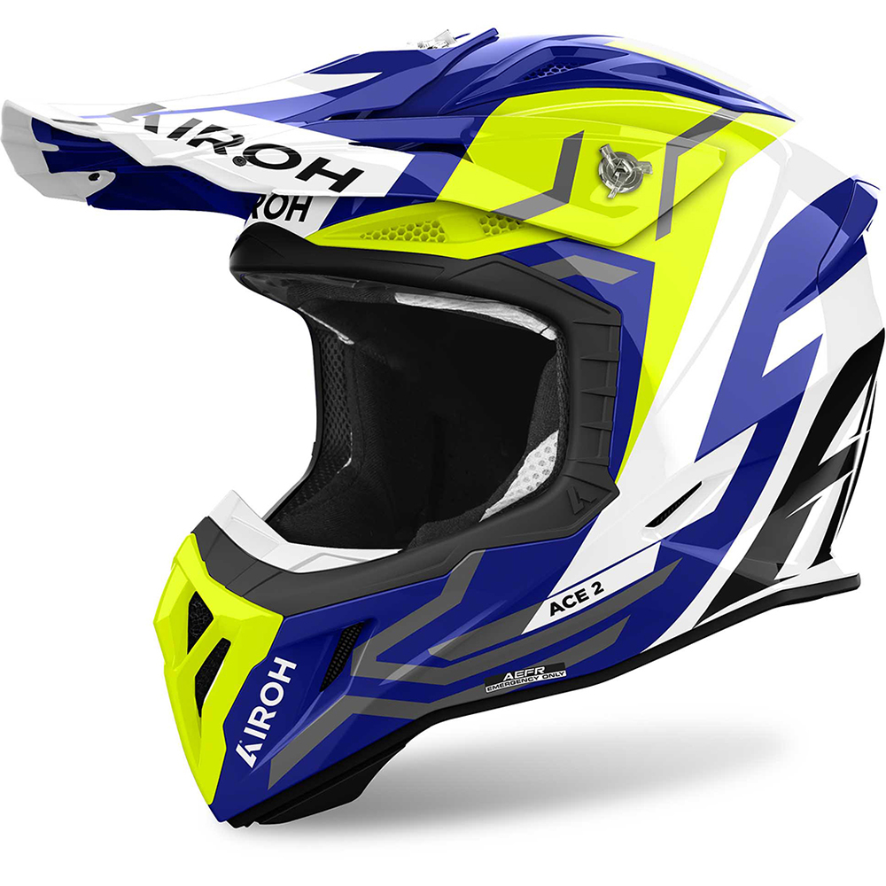 Airoh - Casque Aviator Ace 2 Ground Bleu / Blanc / Jaune / Brillant