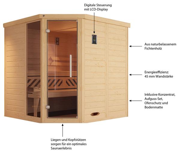 Weka Ecksauna Kemi mit Glastür und Fenster