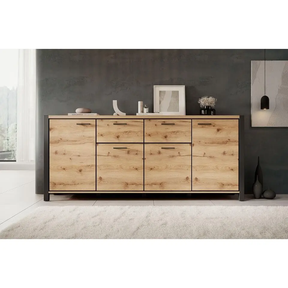 Meubella - Dressoir Acapulco - Eiken - Zwart - 213 cm