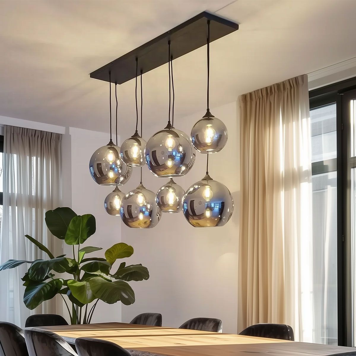 Art Deco hanglamp zwart met smoke glas 8-lichts - Sandra