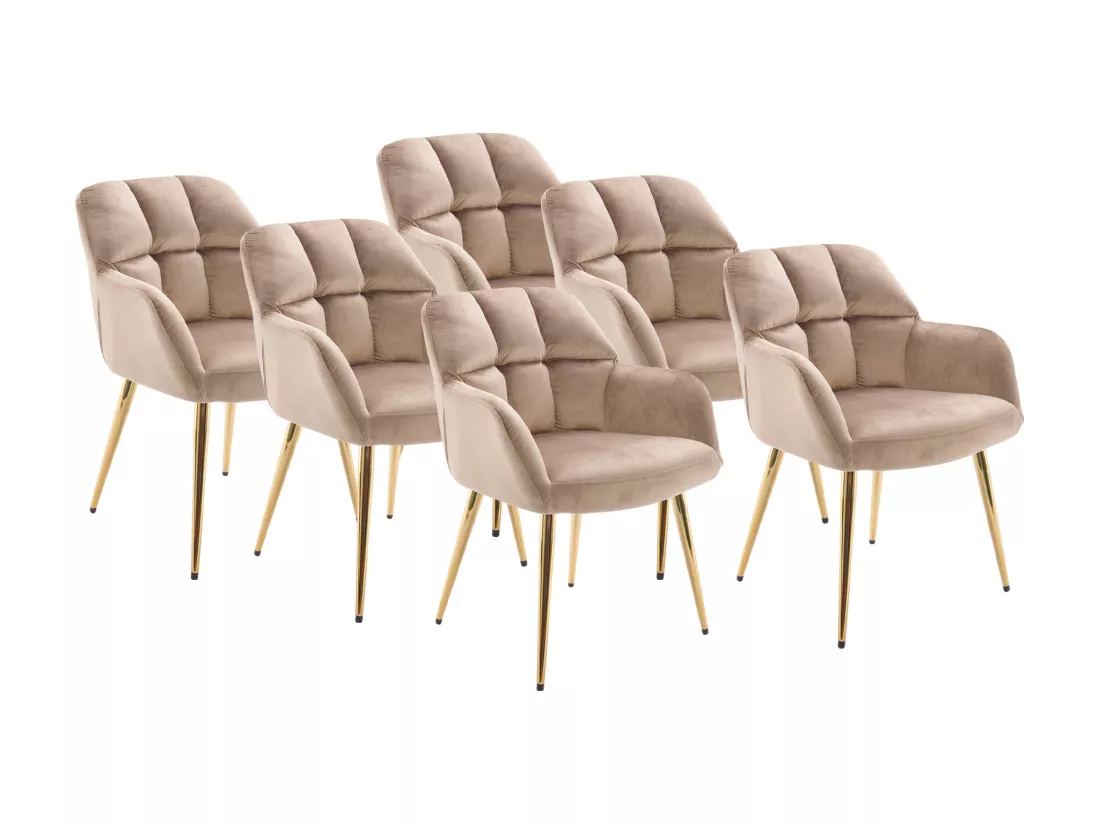 Lot de 6 chaises avec accoudoirs - Velours et métal doré - Beige - PEGA de PASCAL MORABITO