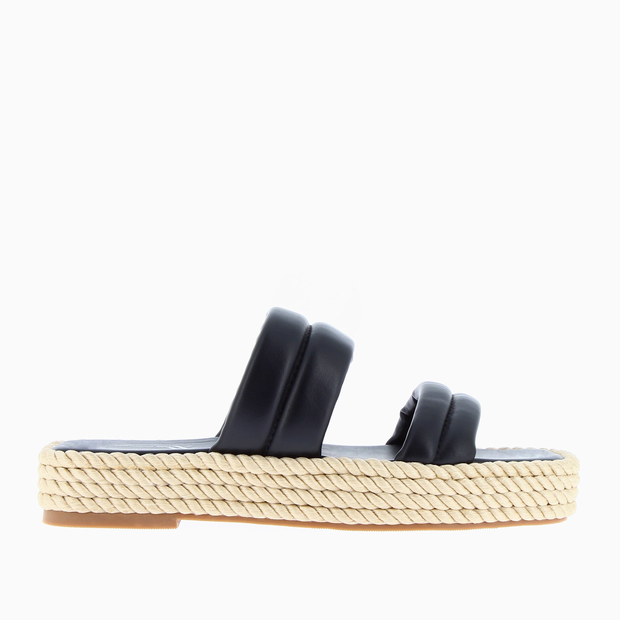 Sandales plates-Mules Nala noires à plateforme cordes
