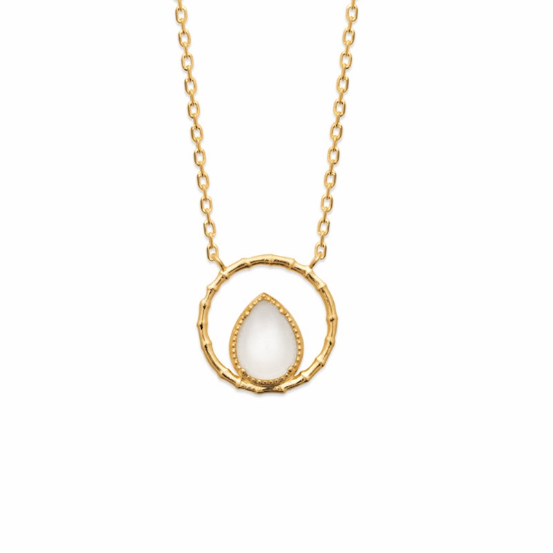 Collier Fin Plaqué Or Pierre de Lune Pierres Precieuses