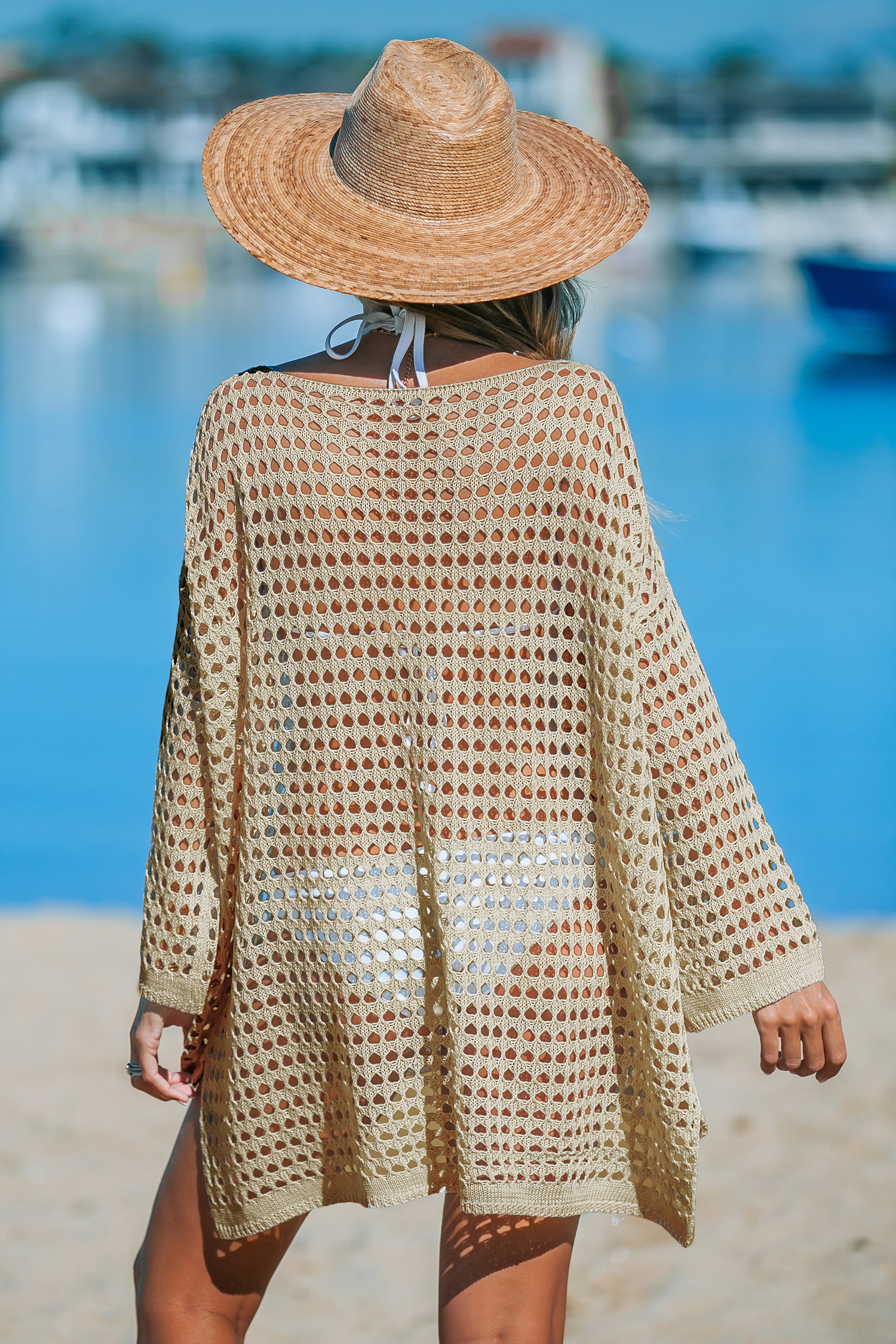 Robe mini cover up à manches longues découpée kaki