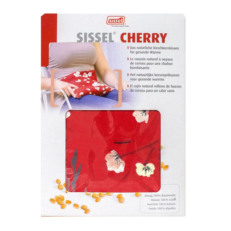 Cherry coussin rouge fleurs noyaux de cerise 23x26cm