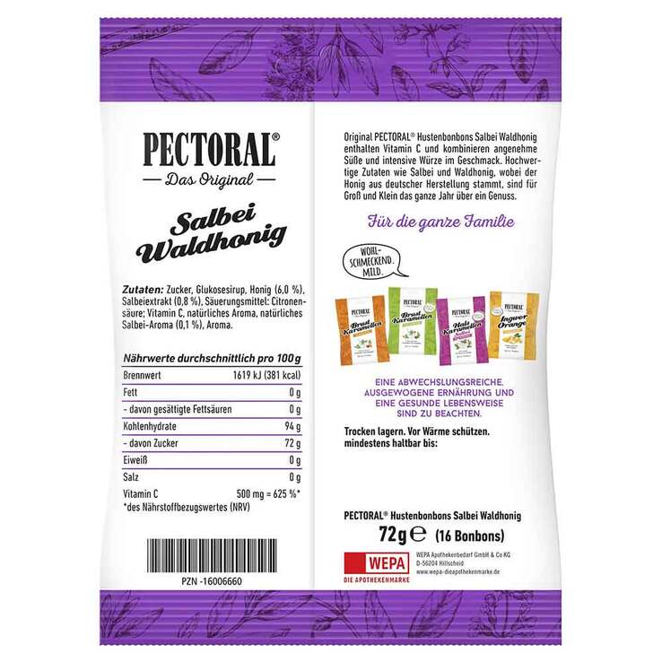 Pectoral Salbei Waldhonig Bonbons Beutel , 72 g