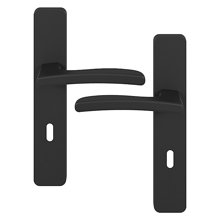 Ensemble poignée sur plaque rectangulaire serrure GoodHome Irvil effet nickel mat noir L.126.5mm x l.42mm entraxe 165-195mm