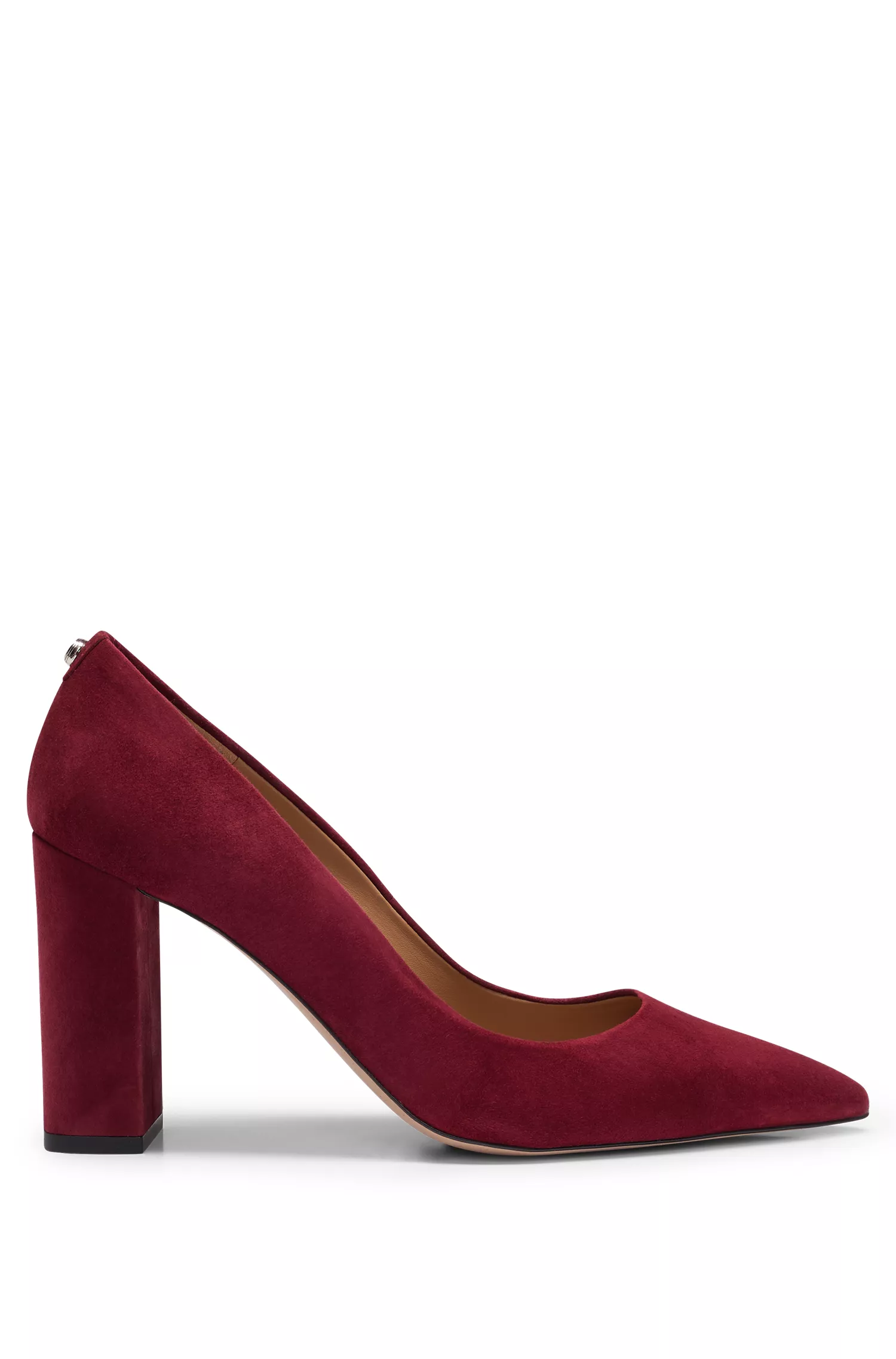 Sapatos de salto BOSS em camurça preta com salto bloco de 9 cm.