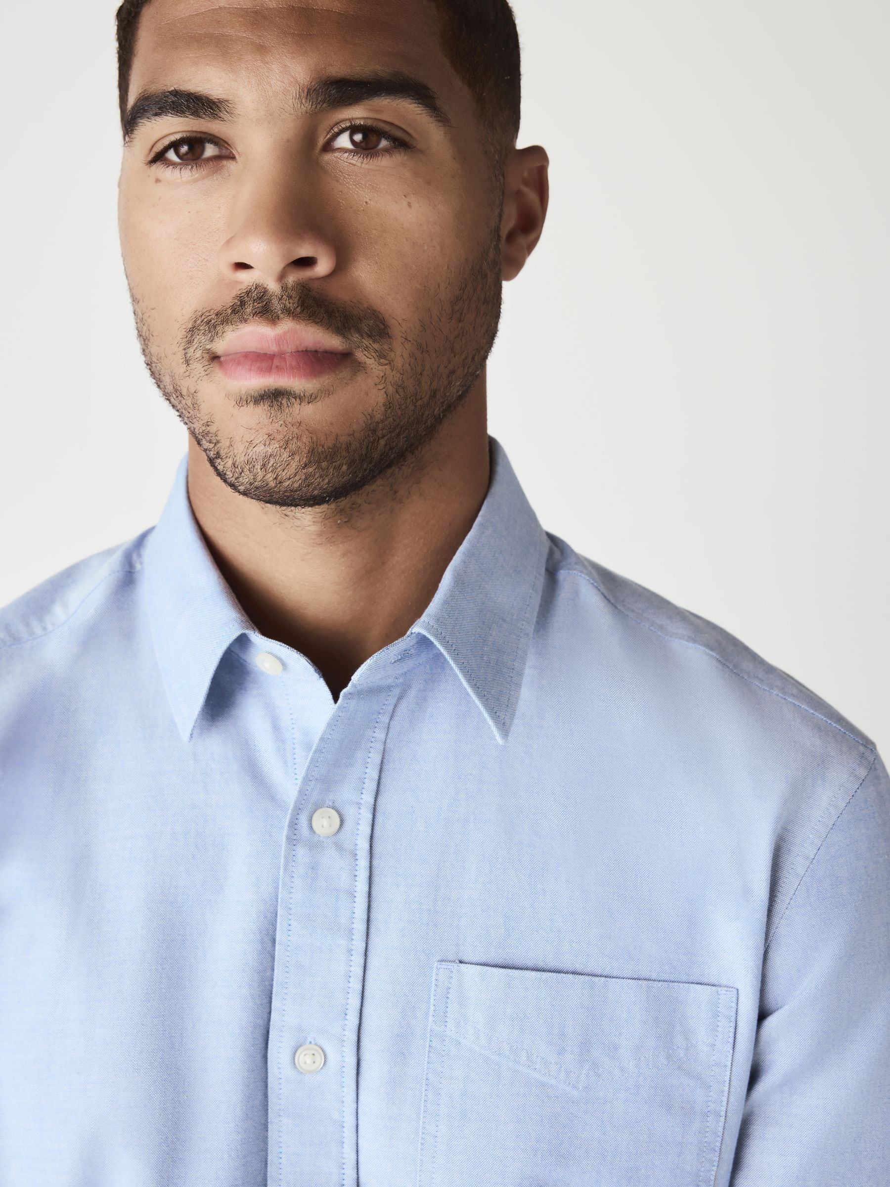 Lichtblauw - Slim Fit - Oxford-hemd met lange mouwen