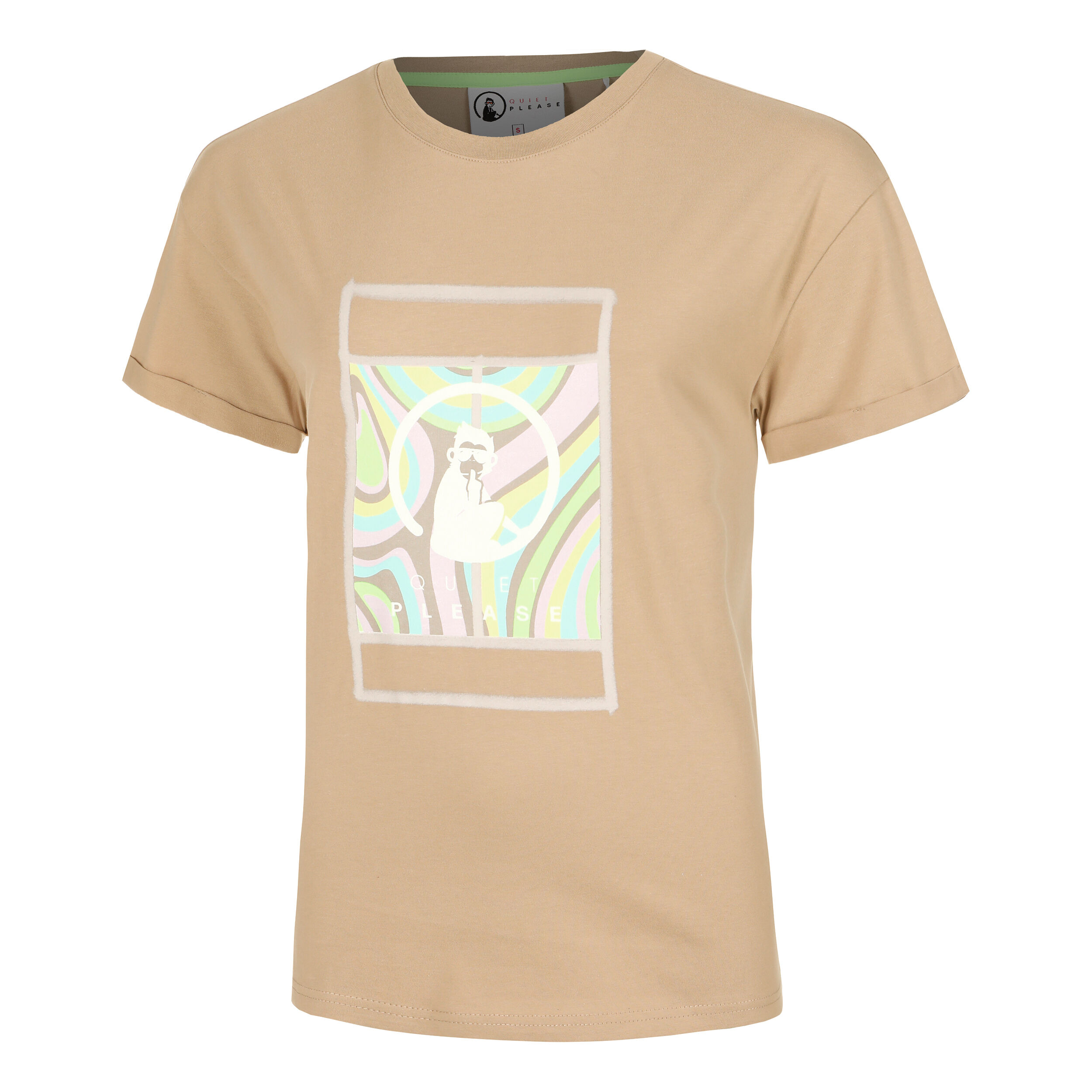 Quiet Please Wild Swirl Court T-shirt Femmes - Beige , Multicouleur