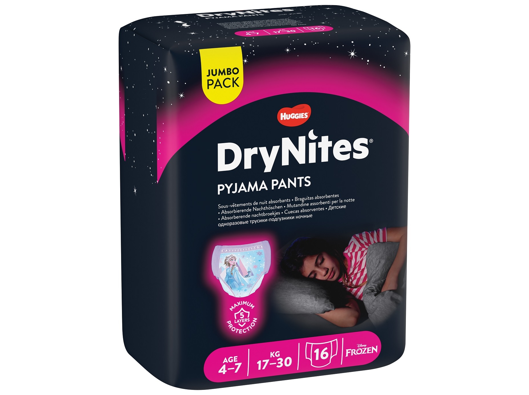 FRALDA CUECA HUGGIES DRYNITES MENINA 17KG A 30KG 16UN
